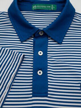 NEW Southern Tide Club Blue Stripe and White Golf Polo Shirt XL Skipjack